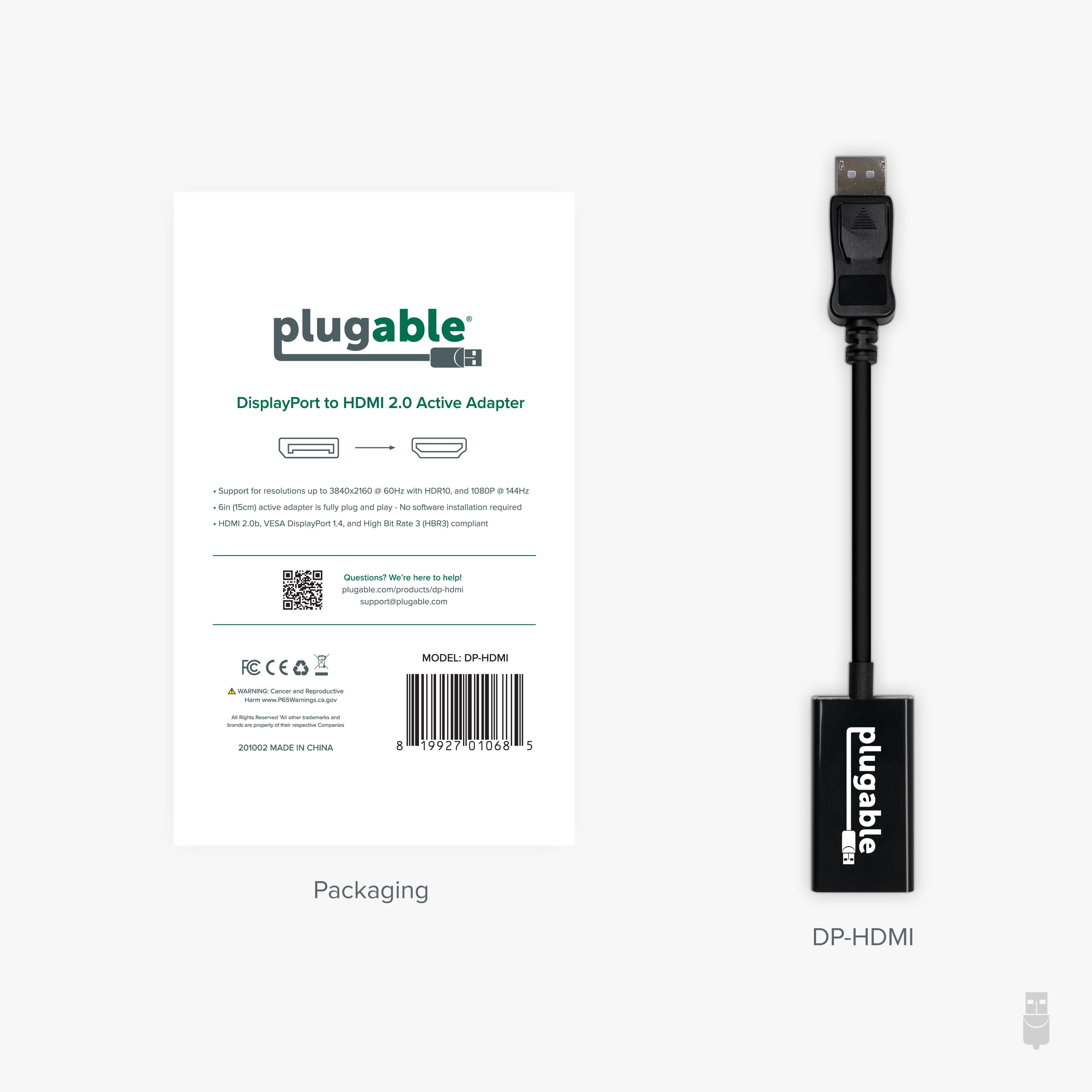 Plugable DisplayPort to HDMI Adapter - any DisplayPort-Enabled PC or Tablet to an HDMI Enabled Monitor, TV or Projector for Ultra-HD Video Streaming (HDMI 2.0 up 4K 3840x2160 @60Hz) -