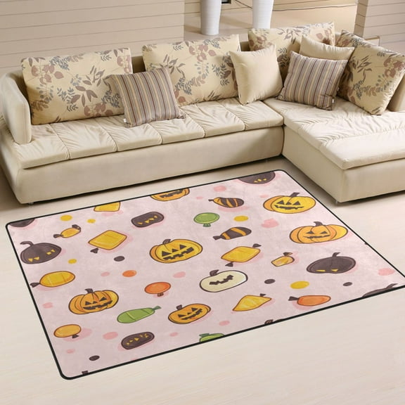 Non-Slip Area Rug 31"x20" Indoor Washable Floor Mats Carpet Printed for Living Room, Bedroom, Home Decor Halloween Candies Icon