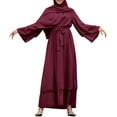 thumbnail image 2 of IBTOM CASTLE Women's Chiffon Muslim Cardigan Kaftan Middle East Arabian Abaya Dress Casual Islamic Cover up Long Dresses M Wine Red, 2 of 8