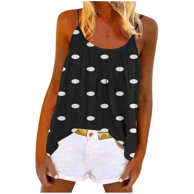Débardeurs Femme, Hauts Imprimés Mode Décontractés Sans Manches à Plis, Camisoles à Col Rond, Blouse