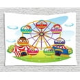 thumbnail image 1 of Ferris Wheel Tapestry, Cartoon Illustration of Children Having Fun at the Circus Riding Ferris Wheel, Wall Hanging for Bedroom Living Room Dorm Decor, 80W X 60L Inches, Multicolor, by Ambesonne, 1 of 2
