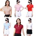 thumbnail image 4 of Spring Autumn Tops Office Ladies Blouse Fashion Short Sleeve V-Neck Slim Petal Sleeve Work Blouses, 4 of 8