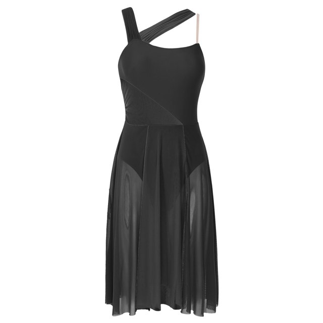 RUNQHUI Robe Justaucorps Sans Manches en Mesh à Blocs de Couleur pour Femmes, Danse Moderne Contemporaine, Noir TP