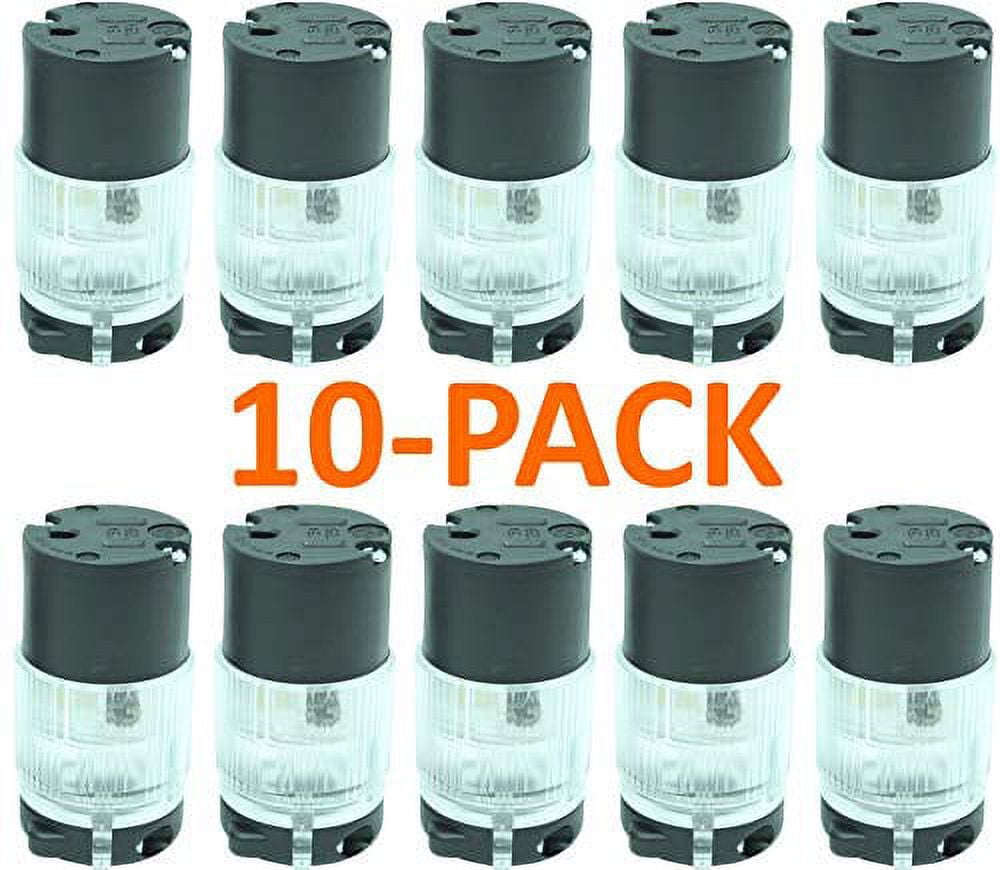 Journeyman-Pro 515CV-LIT Lighted 15 Amp 120-125 Volt, NEMA 5-15R, 2Pole 3Wire, Straight Blade, Female Plug Replacement Cord Connector Outlet, Commercial Grade PVC Power Indicating (BLACK LIT 10-PACK)