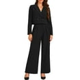 thumbnail image 1 of INSPIRAR CHIC Conjunto de 2 Piezas para Mujeres, Chaqueta Cortada con Solapa de Negocios y Pantalones de Pierna Ancha, Trajes de Trabajo XS Negro, 1 of 6