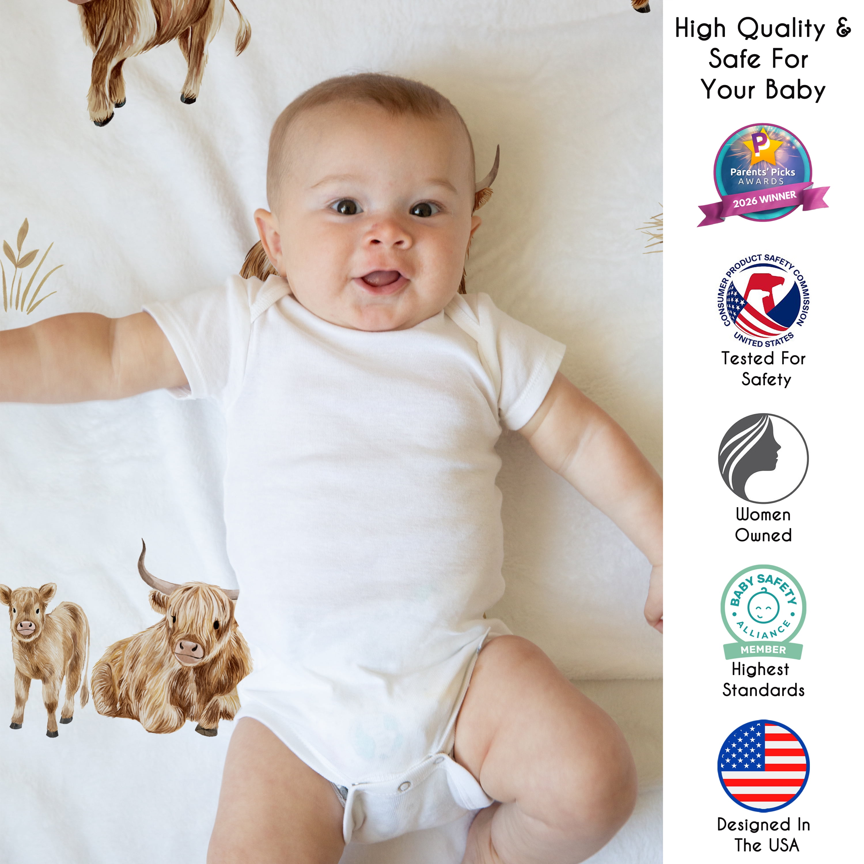 Sweet Jojo Designs Boho Highland Cow Boy, Girl, Unisex/Gender Neutral Baby Tummy Time Play Mat