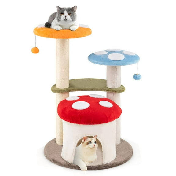 YYAo Cat Tower, Cat Tree for Indoor Cats, 35 Inch Tall Cat Tower with Sisal Scratching Posts Cat Condo and Padded Platforms-Multicolor