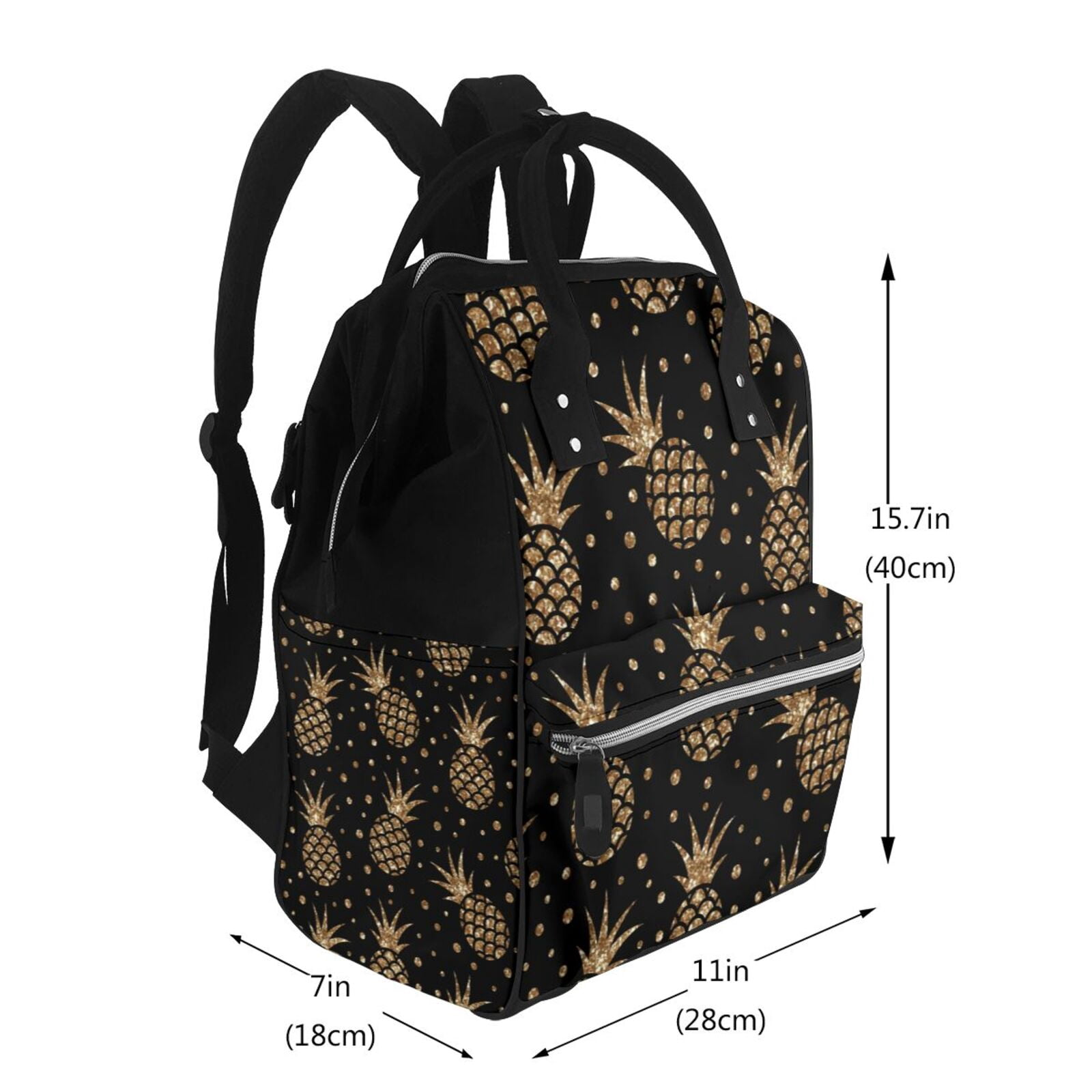 Fuzoiu Gold Glitter Pineapples Print Diaper Bag Backpack,Baby Essentials Travel Tote,Multi function Waterproof Diaper Bag, Travel Essentials Baby Bag - Unisex