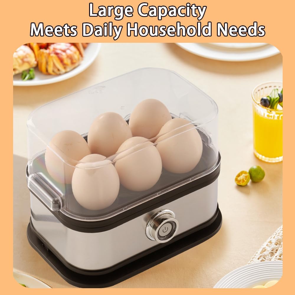 Halreactody Smart Egg Cooker with Auto Shut, Multifunctional Stainless Steel Egg Cooker, Holds up to 6 eggs, also steams other foods, and includes anti-scald tongs for safe handling (1 PCS)