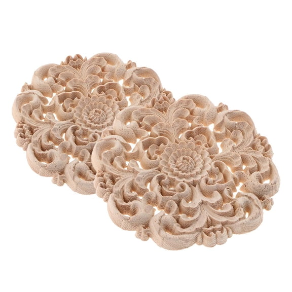 2 Carved Rosette Onlay Applique Furniture Decal DIY Unpainted 10cm
