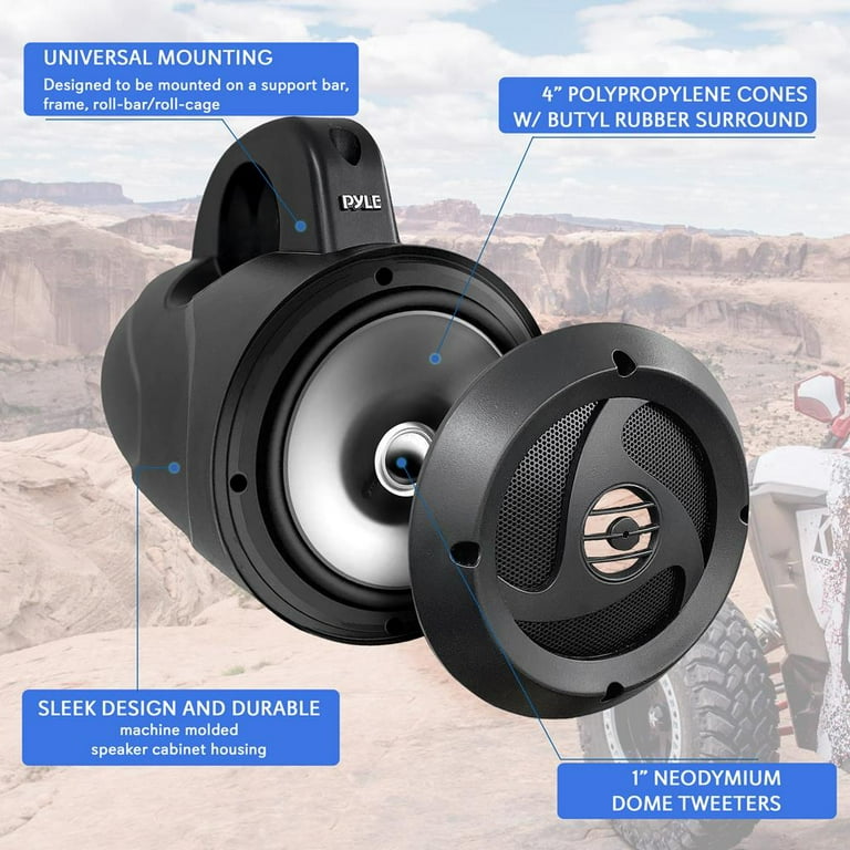 Pyle 2-Way Dual Waterproof Off-Road Speakers - 4 Inch 900W Marine