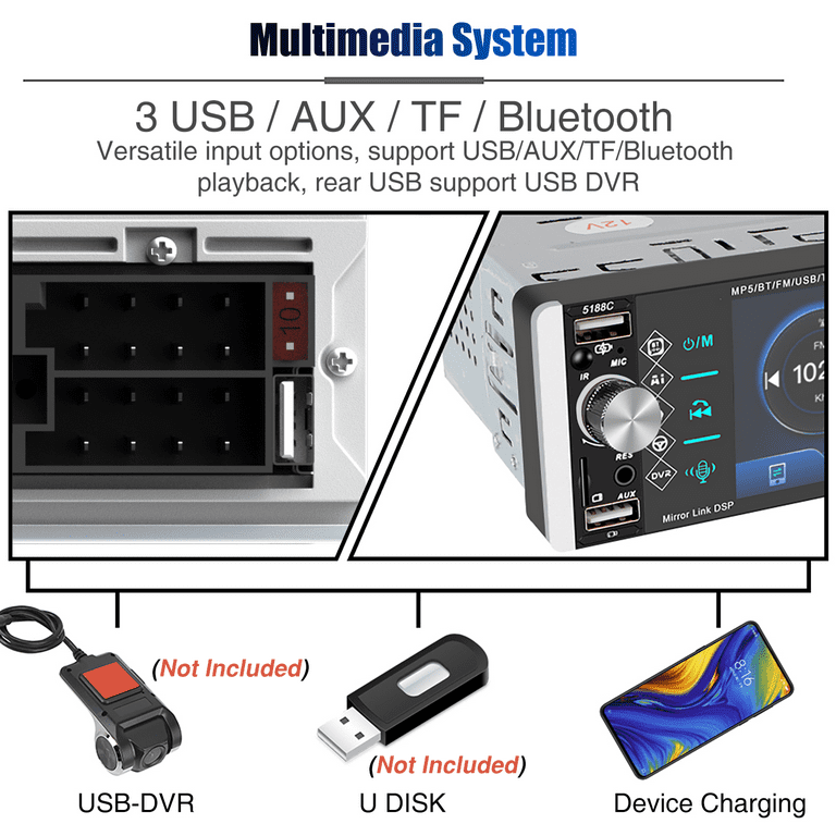 ESSGOO Single Din 5.1" Car Stereo with Wireless Apple Carplay & Android Auto, 1120*480 Touchscreen Bluetooth 5.0 with Mirror Link, FM Radio, 3 USB, New