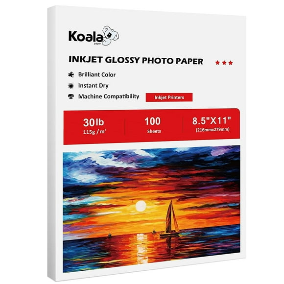 Papel para inyección de tinta Koala Glossy Thin, 8.5 x 11 pulgadas, 115 g/m², 100 hojas