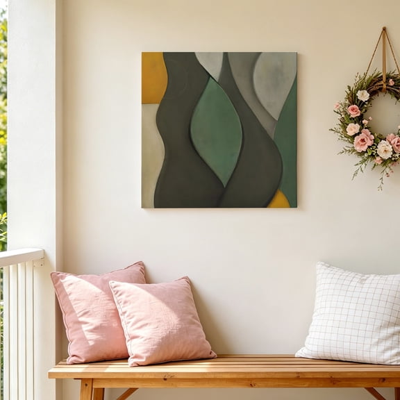 Abstract Green Brown Canvas Wall Art for Living Room Bedroom Bathroom, Modern Minimalist Oil Painting Texture Canvas Art Wall Decor, Artwork for Walls Home Office Decor, 12"x12"