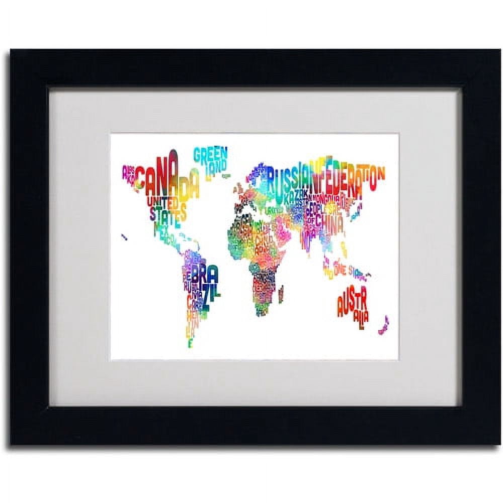 Trademark Fine Art "World Text Map" Matted Framed Art by Michael Tompsett