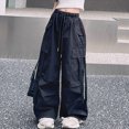 thumbnail image 5 of NOLDARES Girls Parachute Pants Kids Elastic Waist Wide Leg Cargo Pants Y2K Street Baggy Trousers with Pockets(Black,8-10 Y), 5 of 7