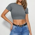 thumbnail image 4 of HWRETIE Cropped Ribbed Tank Top with Round Neck - Women Crop Cute Trendy Basic Tight Rounk Neck Crop Blouse Short Sleeve Crop Women's Casual Tops, 4 of 6