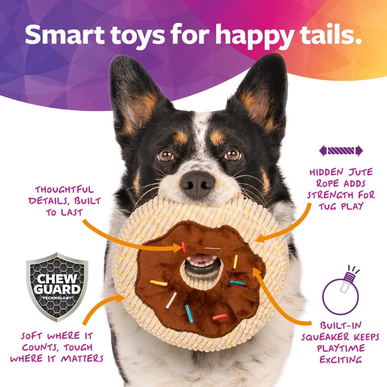 TrustyPup Tough 'N Fun Chocolate Donut Durable Plush Squeaker Dog Toy with  Chew Guard Technology, Brown, Large