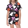 thumbnail image 2 of SOFTCCLO Girls Outfits Halloween Cute Fashion Print Silky Short Sleeve Shirt Shorts Loungewear 2 Piece Sets Size 2-3Y, 2 of 4