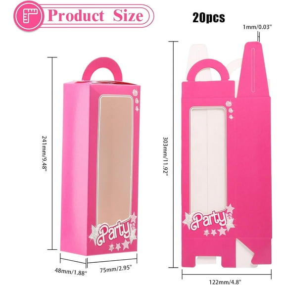 20Pcs Pink Princess Party FavorBoxes Lovely Paper Gift StorageBoxes Rectangle Party FavorBox with Visible Window for Holiday Birthday Party Decoration 9.5x3x2inch