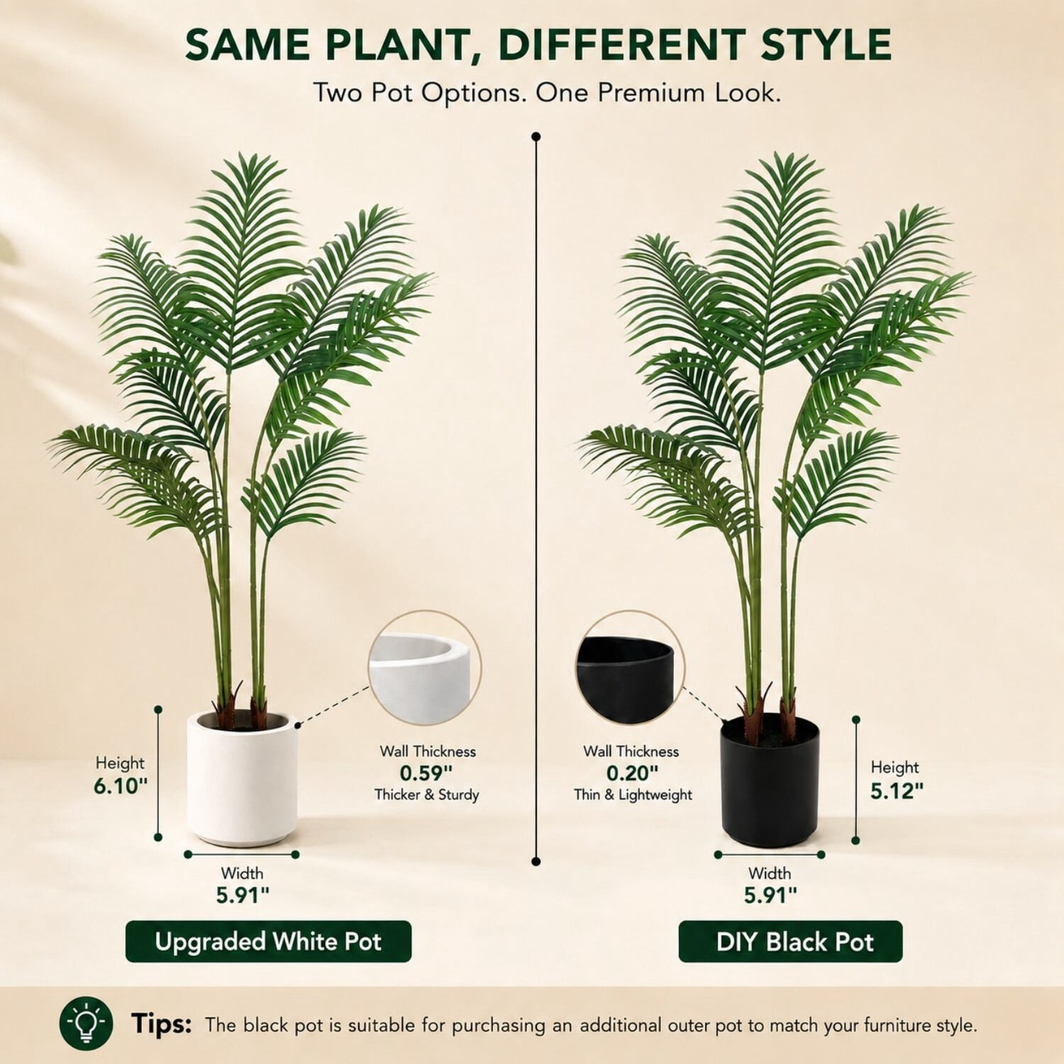 Easy4Home 6.6FT Artificial Plant Fake Tropical Palm Tree Potted Indoor Faux Floor Plant for Home Office Decor, White Pot
