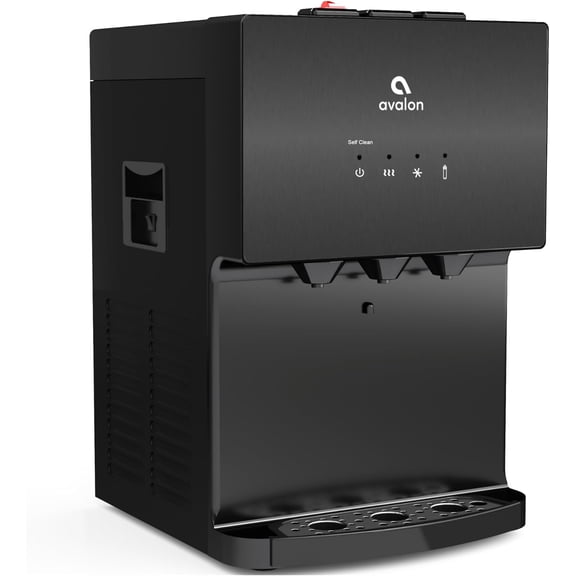 Countertop Bottleless Water Dispenser with Hot Cold and Cool Water Dual Filtration Self Cleaning and Built-in Nightlight in Black Stainless Steel