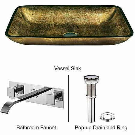 Glass Mosaic Copper Sink - Vigo Rectangular Copper Glass Vessel Sink and Wall Mount Faucet Set
