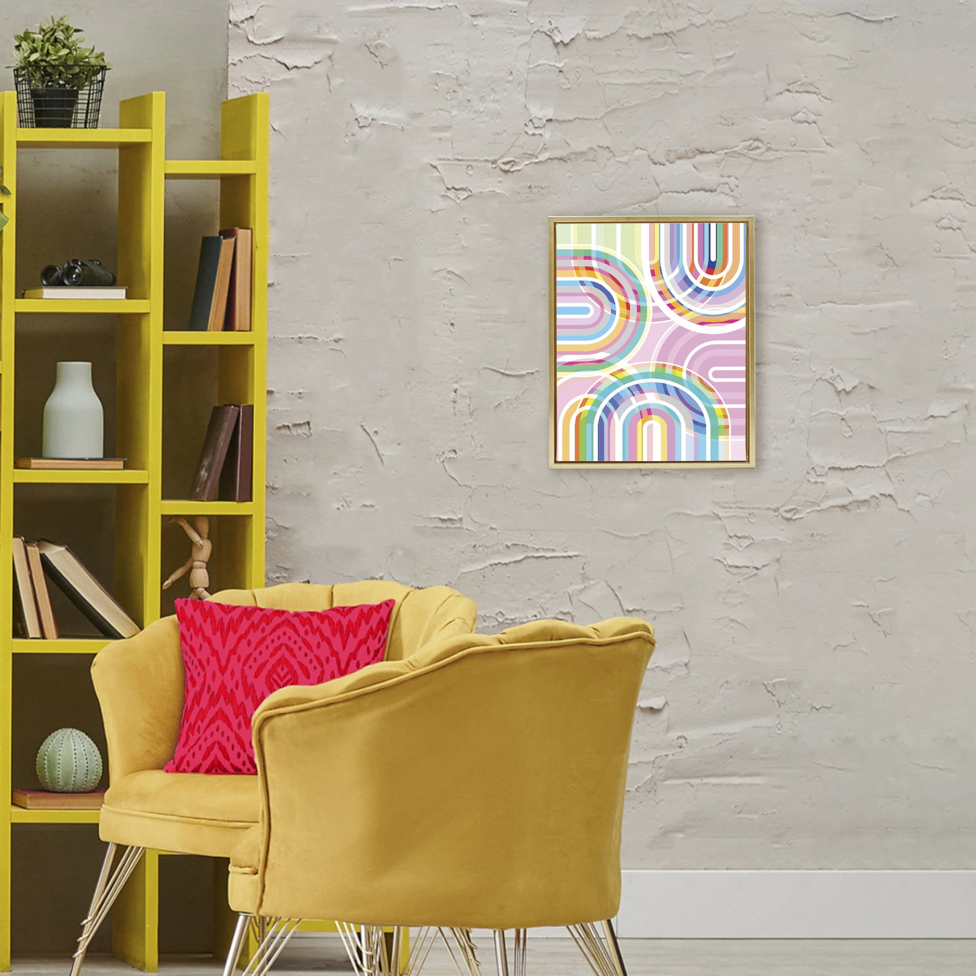Stupell Industries Bright Playful Rainbow Arches Gold Framed Floater Canvas Wall Art, design by Amber Sterling