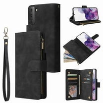 Galaxy S21 Wallet Case, Dteck Soft Leather Zipper Wallet Case Magnetic Buckle Horizontal Flip Cover with 5 Card Slots/Photo Pocks for Samsung Galaxy S21, Black