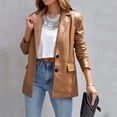 thumbnail image 2 of BKQCNKM Blazers for Women Womens Blazer Women's Warm Faux Leather Biker Jacket Zip Outer Jacket Lapel Short Jacket Wool Winter Top Leather Small Winter Coats for Women, Brown M, 2 of 6