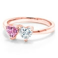 thumbnail image 2 of Gem Stone King 18K Rose Gold Plated Silver Ring Set with Heart Shape Pink Moissanite and Moissanite Near Colorless (GH, Size 7) (1.00 Cttw, Size 7), 2 of 6