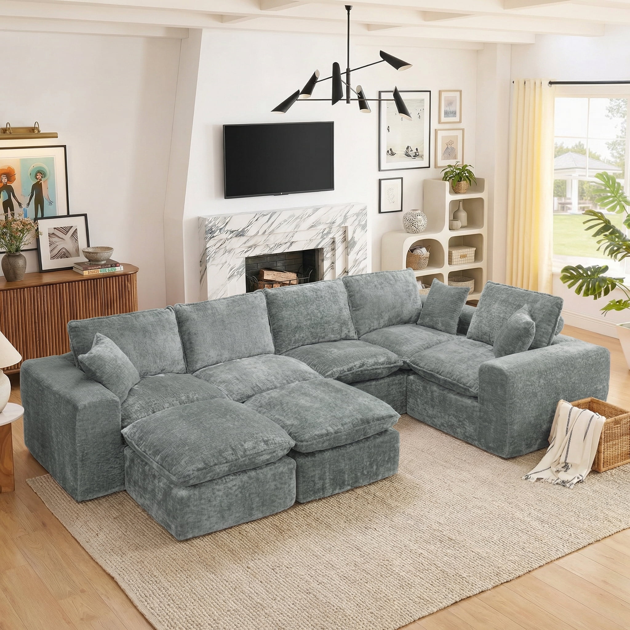 AISWORD 107" Modern Boucle Modular L-Shaped Sectional Cloud Sofa with 2  Movable Ottoman