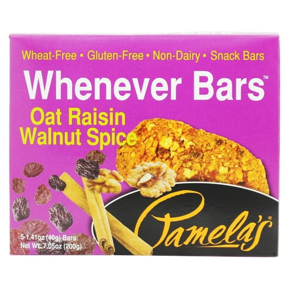Pamela's Products, Oat Spice Whenever Bars, Raisin Walnut, 5/1.41oz, Pack of 6