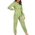 thumbnail image 4 of Onesie Pajama Sets for Women Hooded Zipper Plush Jumpsuit Soft Winter Warm Rompe Sleepwear with Cute Ears (S, Green), 4 of 9