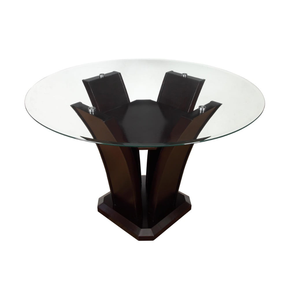 Benzara Wooden Dining Table with 8mm Glass Top - Walmart ...