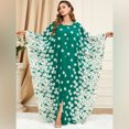 thumbnail image 6 of IBTOM CASTLE Women Muslim Dress Batwing Sleeve Embroidered Abaya Kaftans Modern Elegant Dubai Moroccan Islamic Dresses One Size Green - Dandelion, 6 of 8