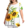 thumbnail image 6 of Mengpipi Womens Casual Scoop Collar Plus Size T Shirts Summer Tops Swing Tee Tunic Tops for Leggings, 03 Floral Sunflower-2X, 6 of 7