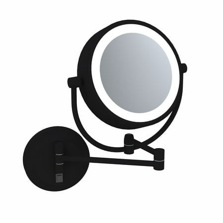 Aptations 9 LED Round Mirror - 1X & 5X Magnification | Switchable Cool & Warm Light | Hardwired LED Arm Wall Mirror | Makeup Mirror for Vanity Bedroom Bathroom | Energy Efficient (Matte Black)