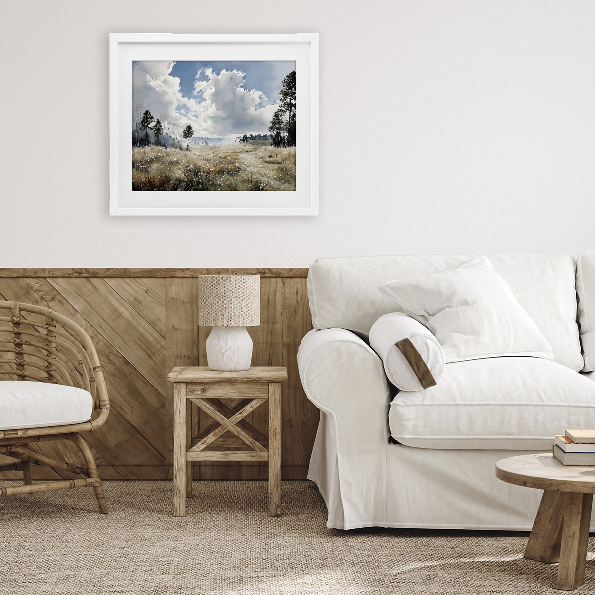 Stupell Industries Blue Kissed Landscape White Framed Print Under Glass, design by Franklyn Gregory