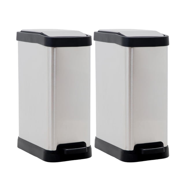 Bote de Basura de Acero Inoxidable Pack 2 con Pedal y Cesto Removible Capacidad 8L Cocina y Baño