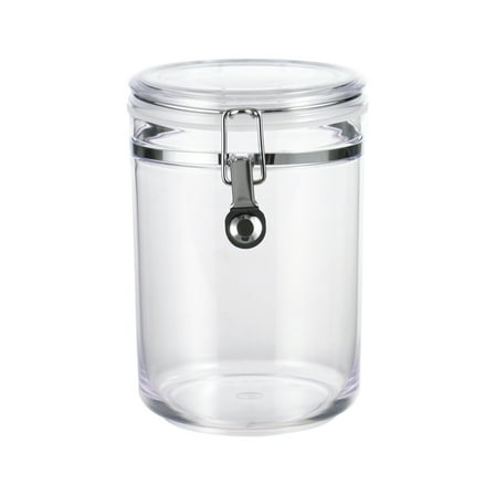 Mainstays Classic Buckle Medium Round Food Storage Canister, 33.8 oz, Clear Plastic, Airtight, Stackable, BPA-Free