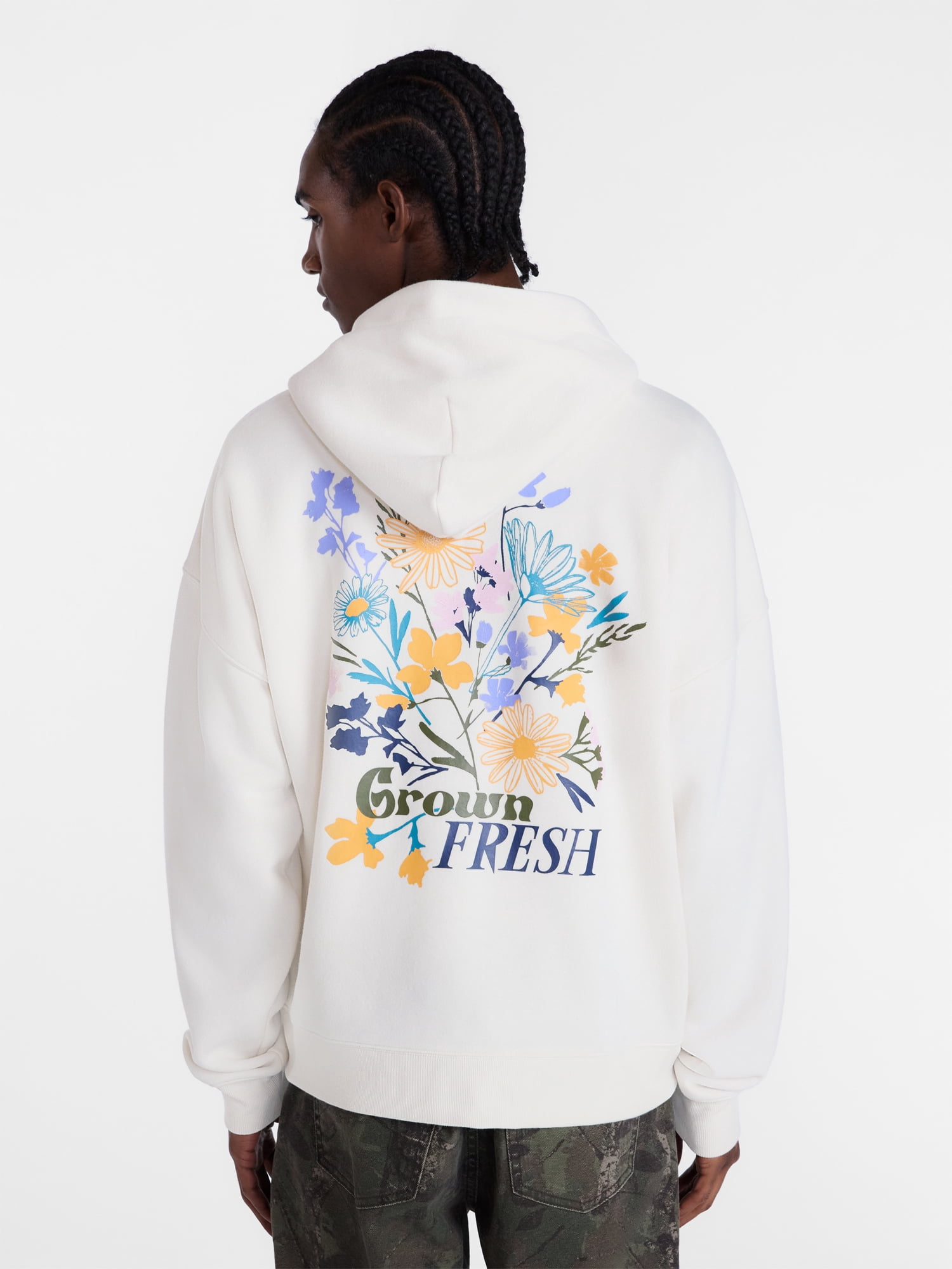 No Boundaries Floral Print Front and Back Graphic Fleece Hoodie, Men's Sizes XS-4XLT