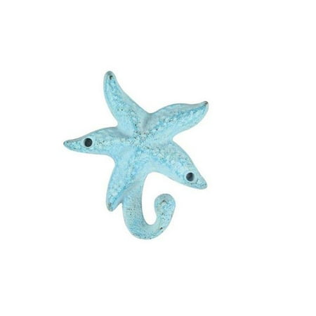 

Handcrafted Decor K-1112-starfish-dark blue Dark Blue Whitewashed Cast Iron Starfish Hook- 6 in.