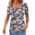 thumbnail image 2 of Odbmxy Women Blouses Square Neckline Short Sleeve Summer Plus Size Tops for Women Floral Vacation Gray Ruffles Tunic Tops, 2 of 5