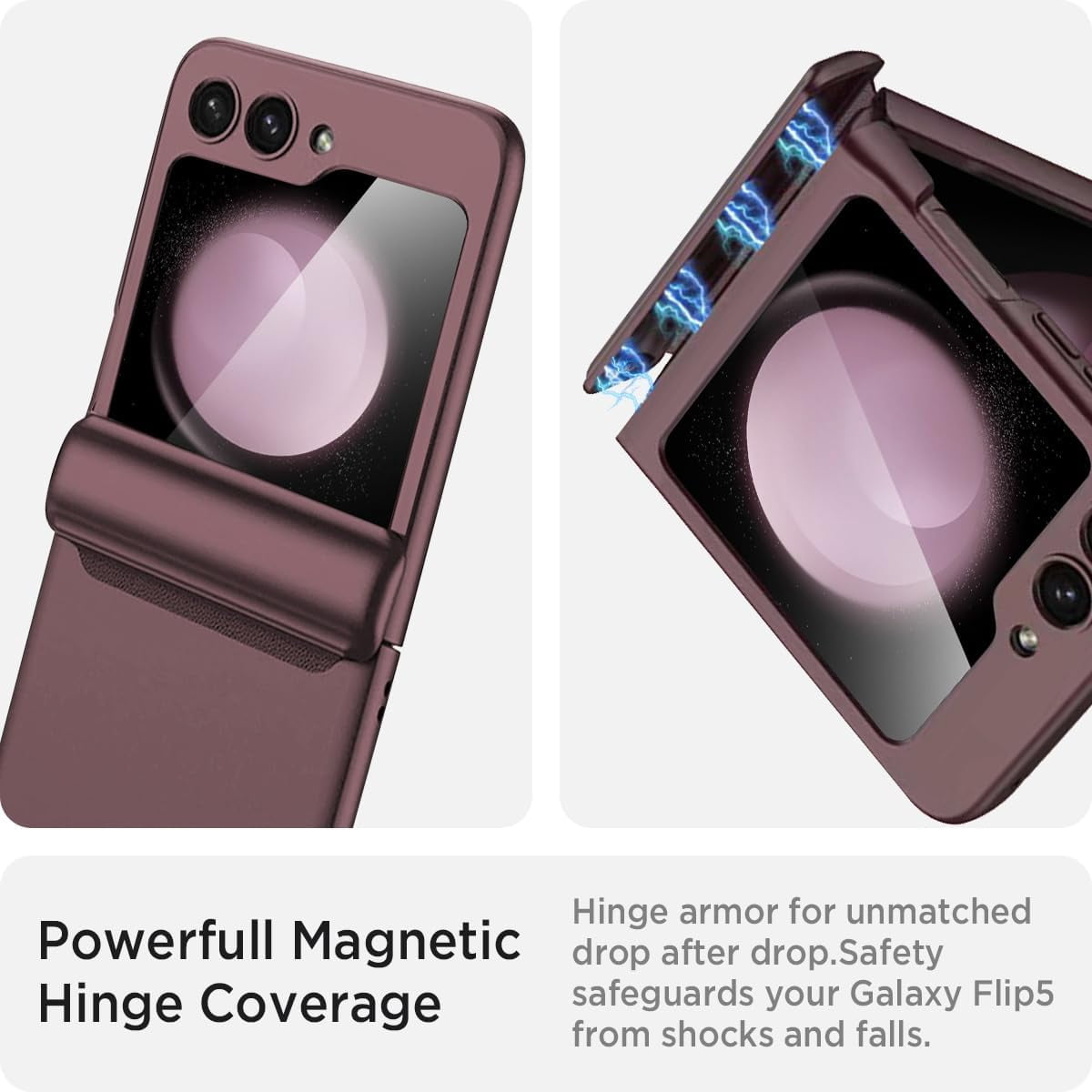 Case for Samsung flip 5 case with Hinge Protection, Galaxy Z Flip 5 Case Screen Protector Slim Folding Free Anti-Drop Shockproof Magnetic Hinge Case for Galaxy Z Flip 5 Case (Wine)
