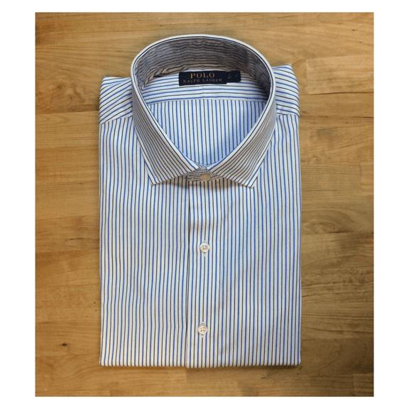 $165 Polo Ralph Lauren Strip Dress Shirt, White/Blue, Size 15 38