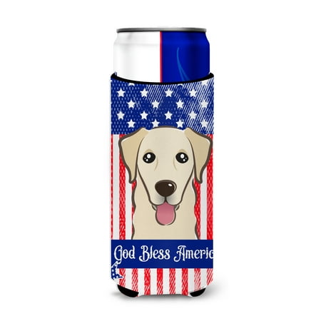 Bless America Golden Retriever - God Bless American Flag with Golden Retriever Michelob Ultra beverage Insulator for slim cans BB2182MUK