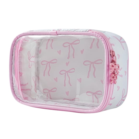 Bolsa de maquillaje RSRSLEII, bonita, transparente, con estampado de lazos, nailon, 20 x 14 x 6 cm