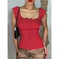 thumbnail image 2 of Women Y2K Polka Dot Milkmaid Blouse, Cap Sleeve Square Neck Lace Trim Ribbon Tie Front Top, Vintage Coquette Casual Shirt for Dating Streetwear & Going Out Outfits, 2 of 9