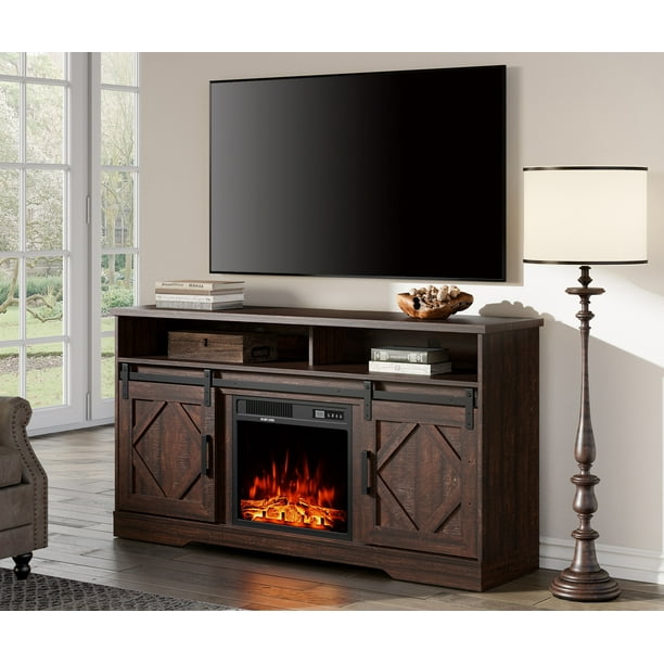 WAMPAT Farmhouse Electric Fireplace TV Stand for TVs up to 65’’, Wooden